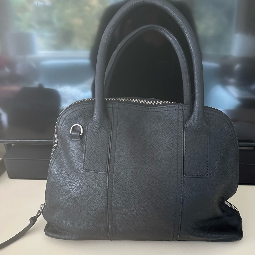 Hadaki Hannahs Black Leather Medium Bowling Bag Shoulder Crossbody Purse Rare